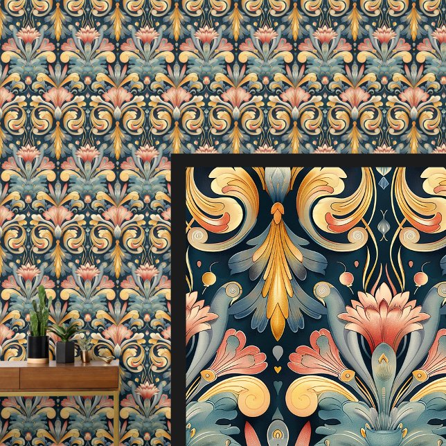 Papel Pintado Azul Aqua Oro rosa Art Nouveau (Subido por el creador)