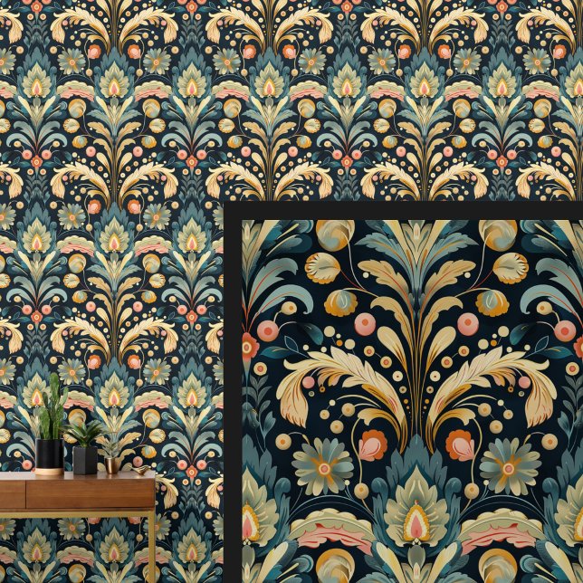 Papel Pintado Azul Aqua Rosa Amarillo Art Nouveau (Subido por el creador)