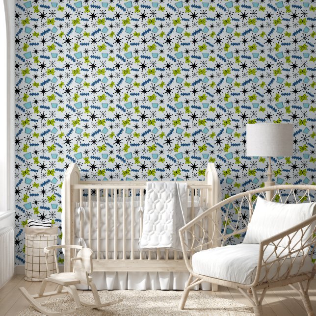 Papel Pintado Azul atómico y verde (Niños)