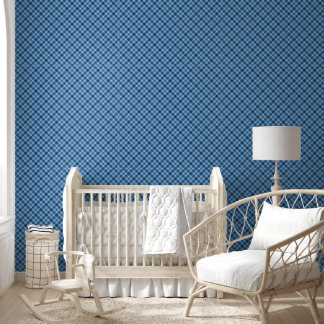 Papel Pintado azul básico/celeste cuadros gingham 