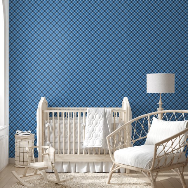 Papel Pintado azul básico/celeste cuadros gingham  (Niños)