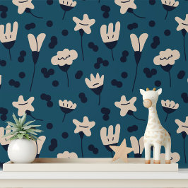 Papel Pintado Azul Blanco Floral Abstract Pega y Despega