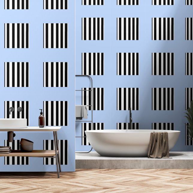 Papel Pintado Azul cielo + franjas blancas negras (Baño)
