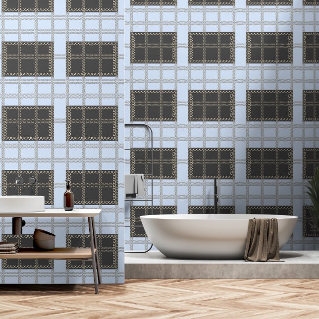 Papel Pintado Azul cielo + Geo gris Plus (Baño)