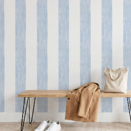 Papel Pintado Azul Claro Blanco Costero Grande Raya Escandinavo