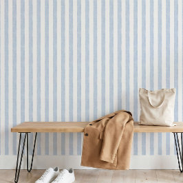 Papel Pintado Azul Claro Muted Blanco Franja Costera Escandinava