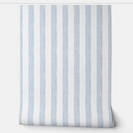 Papel Pintado Azul Claro Muted Blanco Franja Costera Escandinava