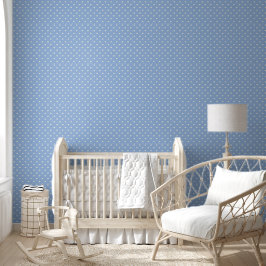 Papel Pintado Azul con patrón de corazón blanco