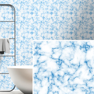 Papel Pintado Azul de Aqua oscuro en mármol blanco