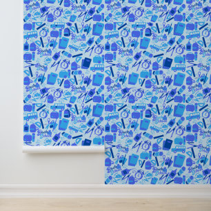 Papel Pintado Azul de moda de vuelta a la escuela de palo y palo