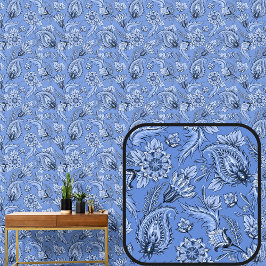 Papel Pintado Azul Floral Paisley Elegante Suave Medio 