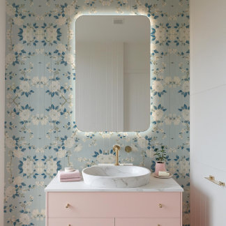 Papel Pintado Azul floral tradicional japonés y panceta dorada