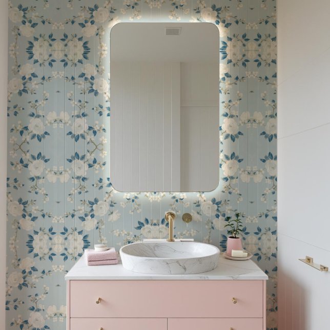 Papel Pintado Azul floral tradicional japonés y panceta dorada (Subido por el creador)