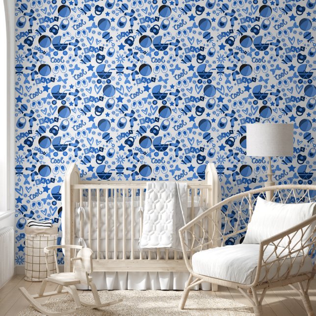 Papel Pintado azul fresco niño niño niño Nursery patrón elegante (Niños)