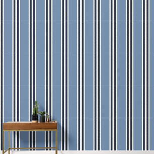 Papel Pintado Azul Fumado y Azul Marino Doble Raya de Rugby