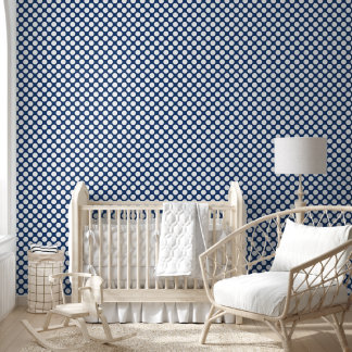 Papel Pintado Azul marino retro con puntos de polka blanco