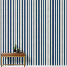 Papel Pintado Azul Marino y Crema Raya Vertical Sin Costuras