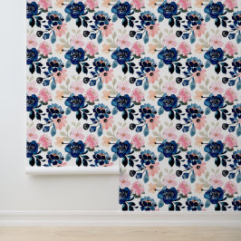 Papel Pintado Azul Medianoche y Rosa 