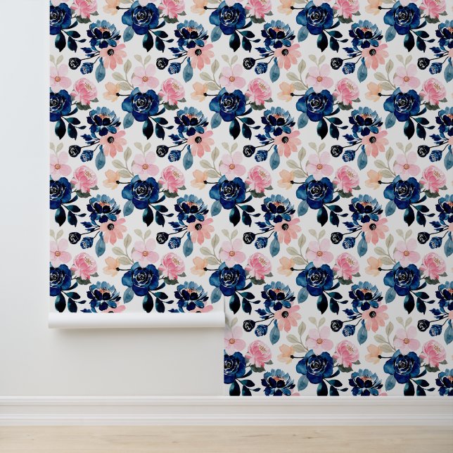 Papel Pintado Azul Medianoche y Rosa  (Solicitud)