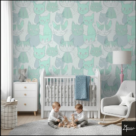 Papel Pintado Azul menta pálido patrón de gato MCM