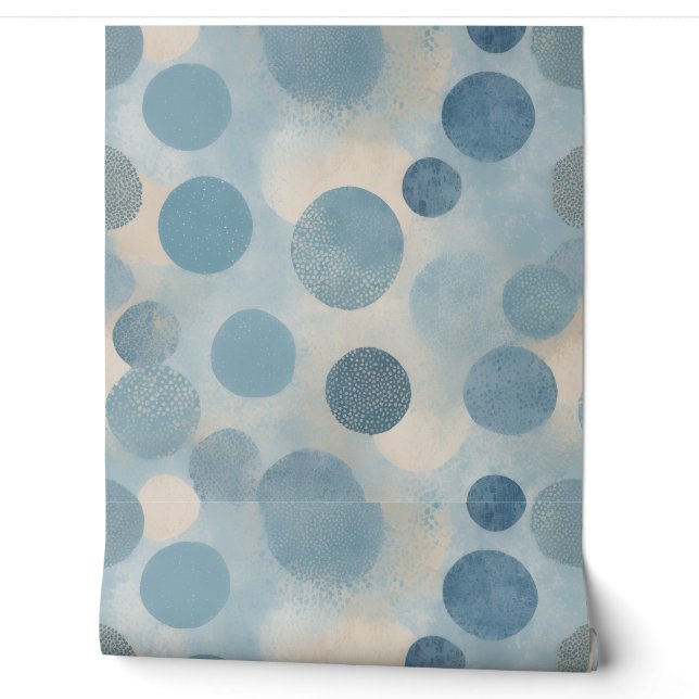 Papel Pintado Azul Moderno Abstracto con Puntos (Desenrollar)