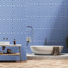 Papel Pintado Azul moderno remolino cuadros retro