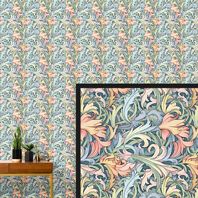Papel Pintado Azul naranja sobre Art Nouveau verde (Subido por el creador)