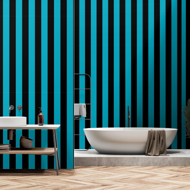 Papel Pintado Azul Negro Y Turquesa Ultra Ancho Banda De 4 Pulga (Baño)