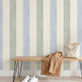 Papel Pintado Azul Pastel Verde Salvia Gran Franja Boho Casa de 