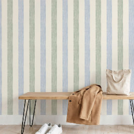 Papel Pintado Azul Pastel Verde Salvia Raya Boho Casa de Campo