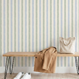 Papel Pintado Azul Pastel Verde Savia Raya Boho Casa de Campo