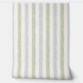 Papel Pintado Azul Pastel Verde Savia Raya Boho Casa de Campo