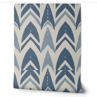 Papel Pintado Azul Polvoriento Batik Parang Chevron Geométrico C