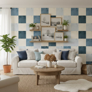 Papel Pintado Azul Polvoriento y Cuadro de Crema Pelar y Pegar
