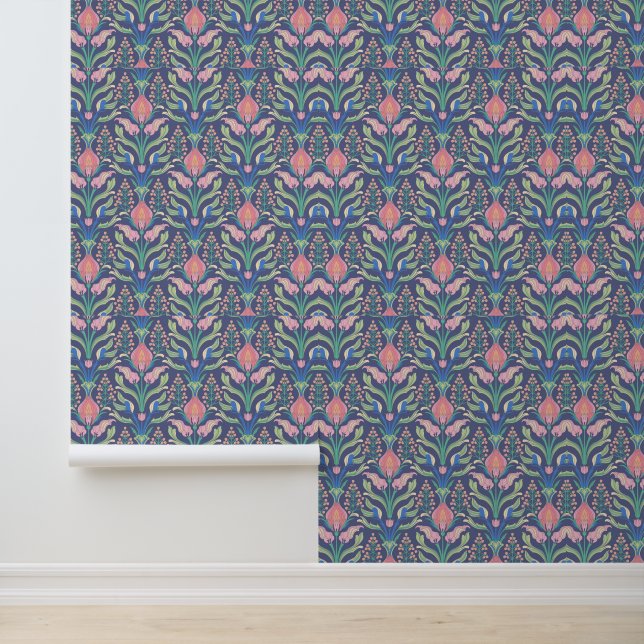 Papel Pintado Azul rosa pastel Floral Art Nouveau (Solicitud)