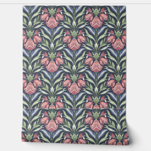 Papel Pintado Azul rosa Verde Floral Art Nouveau