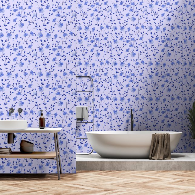 Papel Pintado Azul sobre palo azul (Baño)