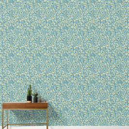 Papel Pintado Azul Teal Elegante y Floral Abstracto Verde