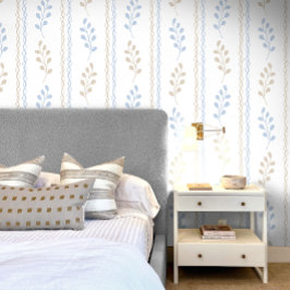 Papel Pintado Azul Tostado Taupe Elegante Floral de Hoja Moderna