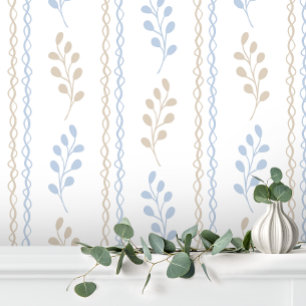 Papel Pintado Azul Tostado Taupe Elegante Floral de Hoja Moderna
