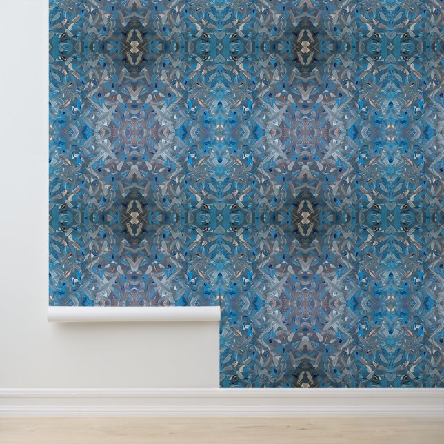 Papel Pintado Azul turbio abstracto arte palo y palo (Solicitud)