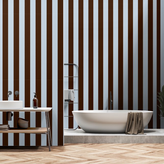 Papel Pintado Azul turbio y marrón espresso ancho de banda de 4  (Baño)