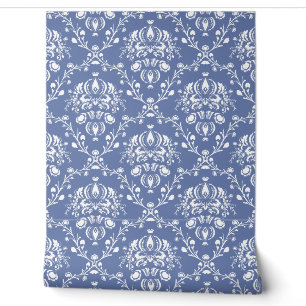 Papel Pintado Azul Vinca y Damasco Blanco