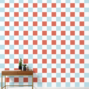 Papel Pintado Azul Vintage Rojo Tablero de Damas Retro USA