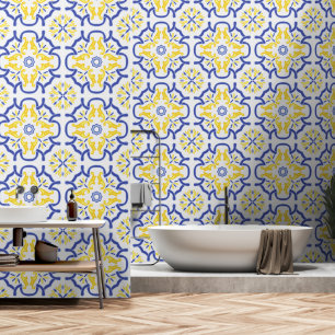 Papel Pintado Azul y amarillo de estilo mediterráneo