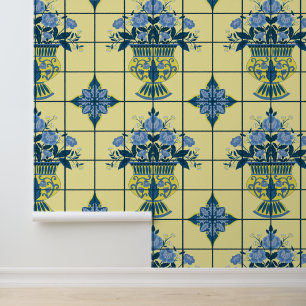 Papel Pintado Azul y amarillo Delft Floral Arreglo Tile