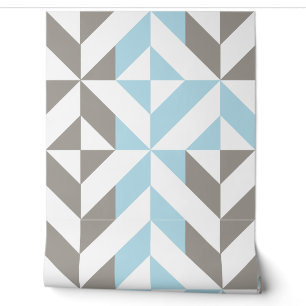 Papel Pintado Azul y plateado ZigZag geométrico