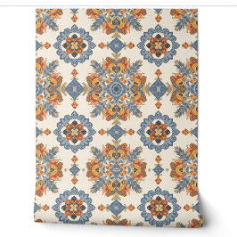 Papel Pintado Azul y Terracota Floral Mediterráneo Vintage