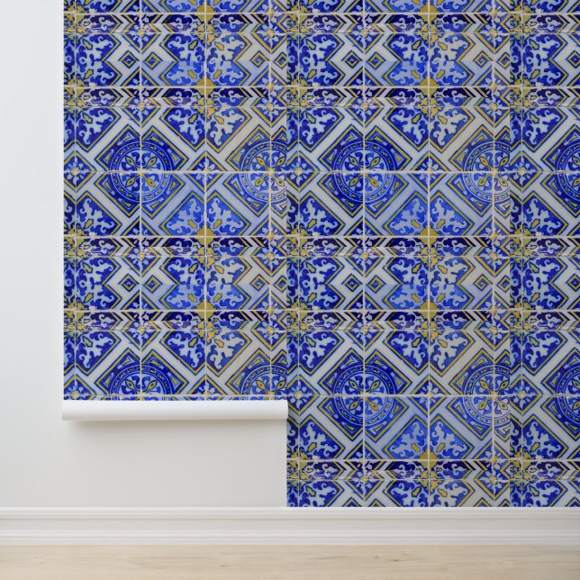 Papel Pintado Azulejo azul mediterráneo Azulejo portugués (Solicitud)