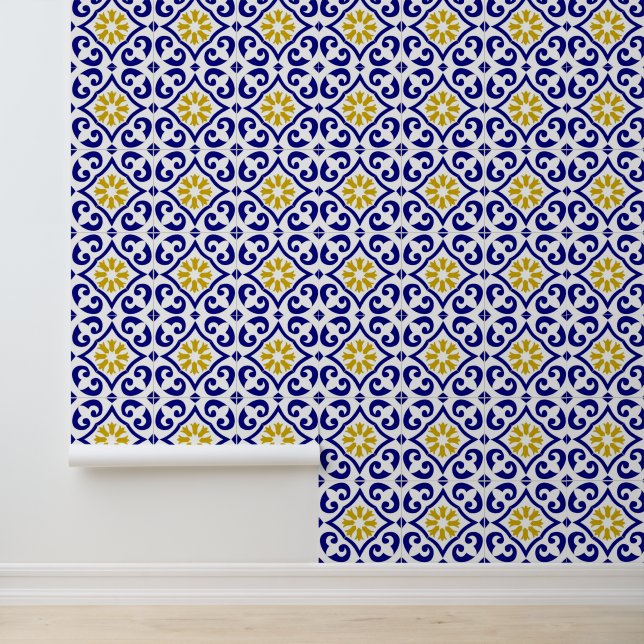 Papel Pintado Azulejo azul mediterráneo Azulejo portugués (Solicitud)